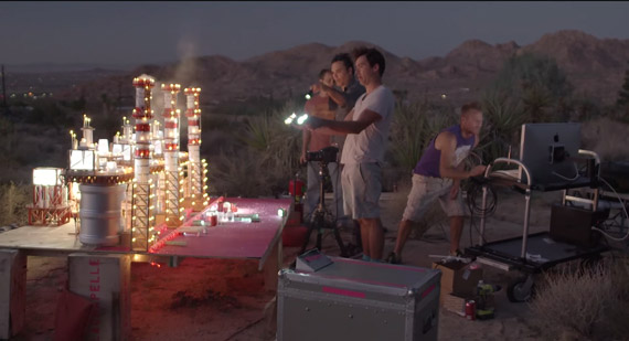 Some of the structure is lit by assistants waving LED lights over it during exposure.