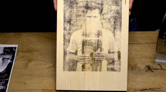 Laserjet print ironed on to a piece of wood.