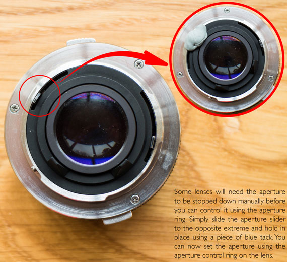 stopping down the aperture on a reverse lens