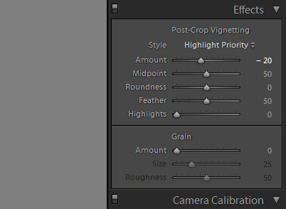 lightroom vignette settings