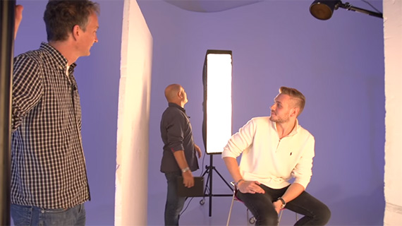 Three-point lighting setup for business portraits