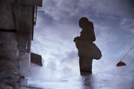 reflection, sky, water, girl