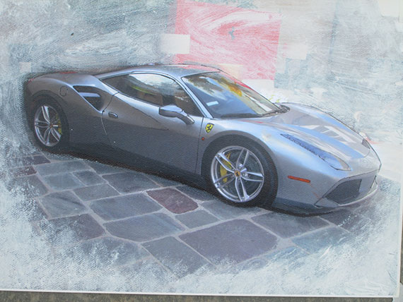 painting of grey car