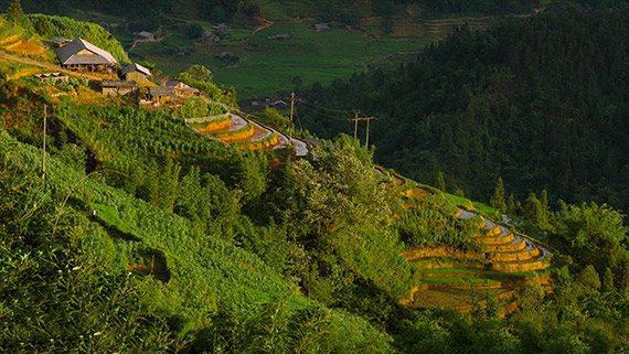 Cliffside village through a long lens