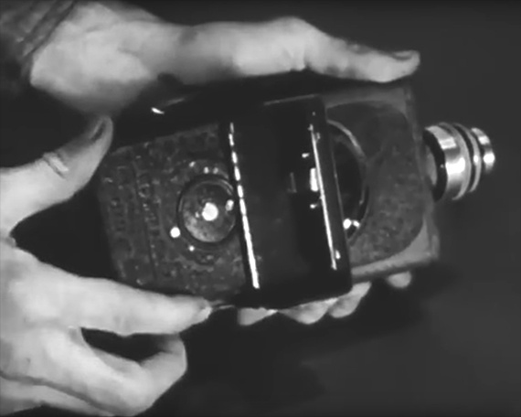 inserting film to vintage camcorder