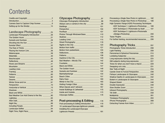 table of contents