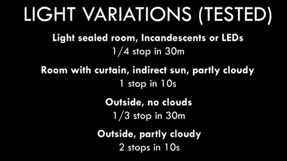 light variations during camera test