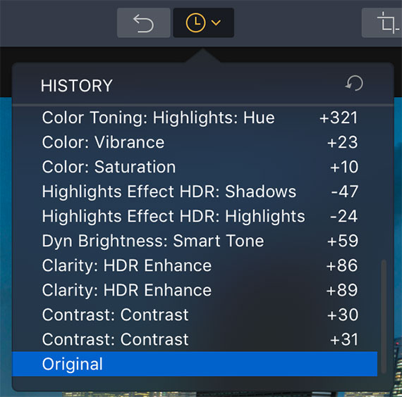 history drop-down menu