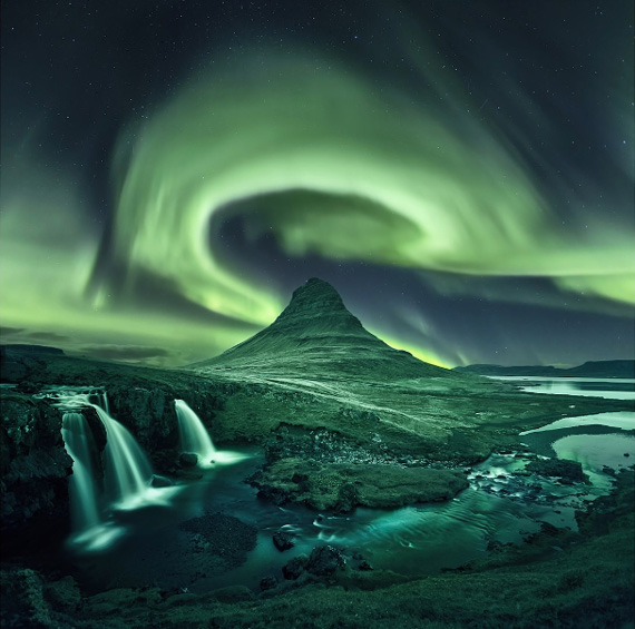 landscape with northern lights