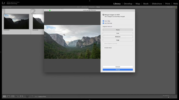 merging HDR images in Lightroom