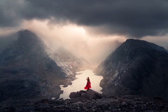 Lizzy Gadd self portrait with lake in the background