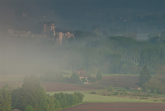 hazy light castle landscape